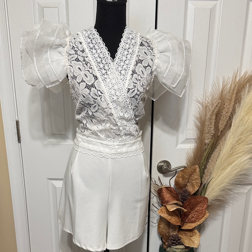 Fashion Nova White Lace Romper